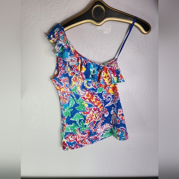 Ralph Lauren Petite Blue Floral Paisley One Shoulder Tank Size XS - Picture 7 of 8